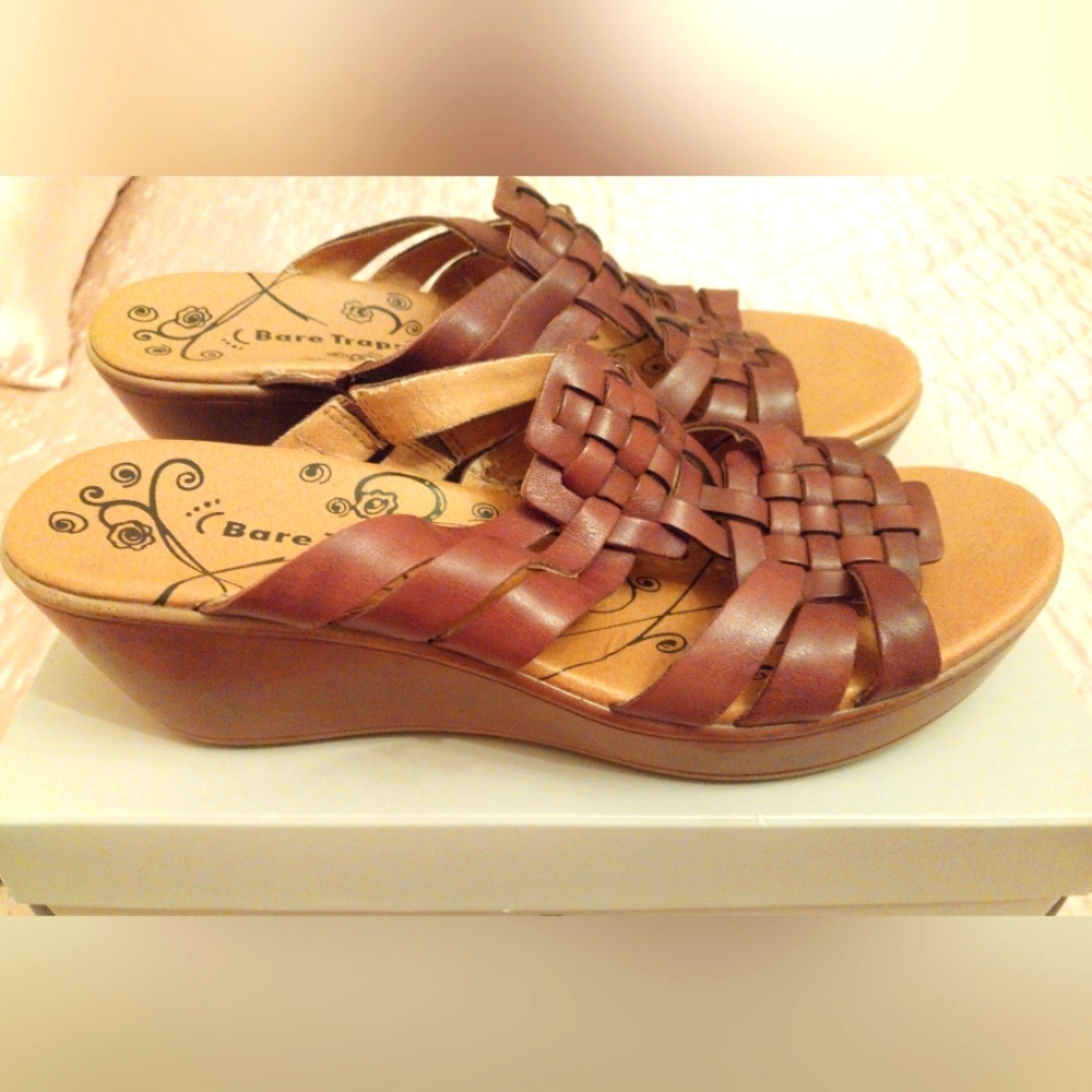 BareTraps Brown Wedge Shoes with Woven Design